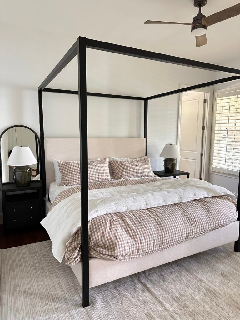 upholstered metal canopy bed from Wayfair